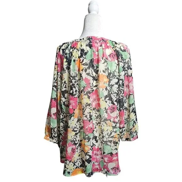 Lauren Ralph Lauren floral sheer 3/4 sleeve multicolor plus size top blouse 2X - Picture 3 of 7